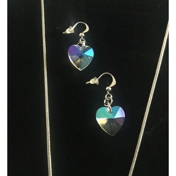 Gorgeous New Prism Swarovski Crystal Heart Necklace & Earring Set - Picture 3 of 4